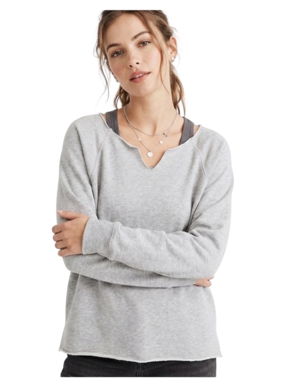 Aerie Womens Oversized French Terry Crewneck Sweatshirt Sz S Gray Lounge